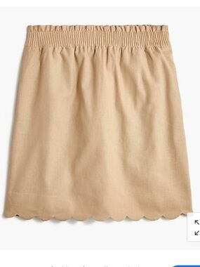 J. CREW WOMENS LINEN BLEND MINI SKIRT BEIGE SCALLOP HEM 14